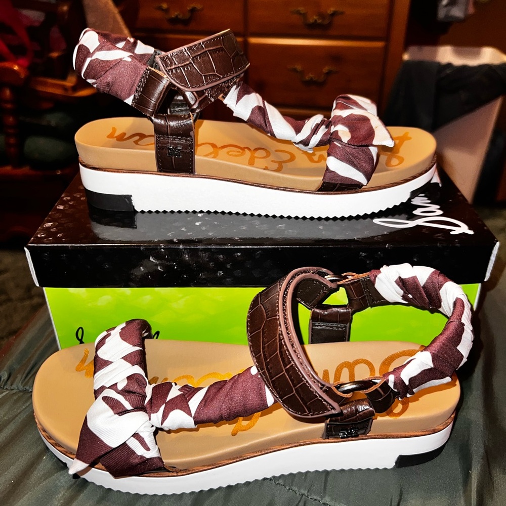 Sam Edelman brown and white silk ashie sandals